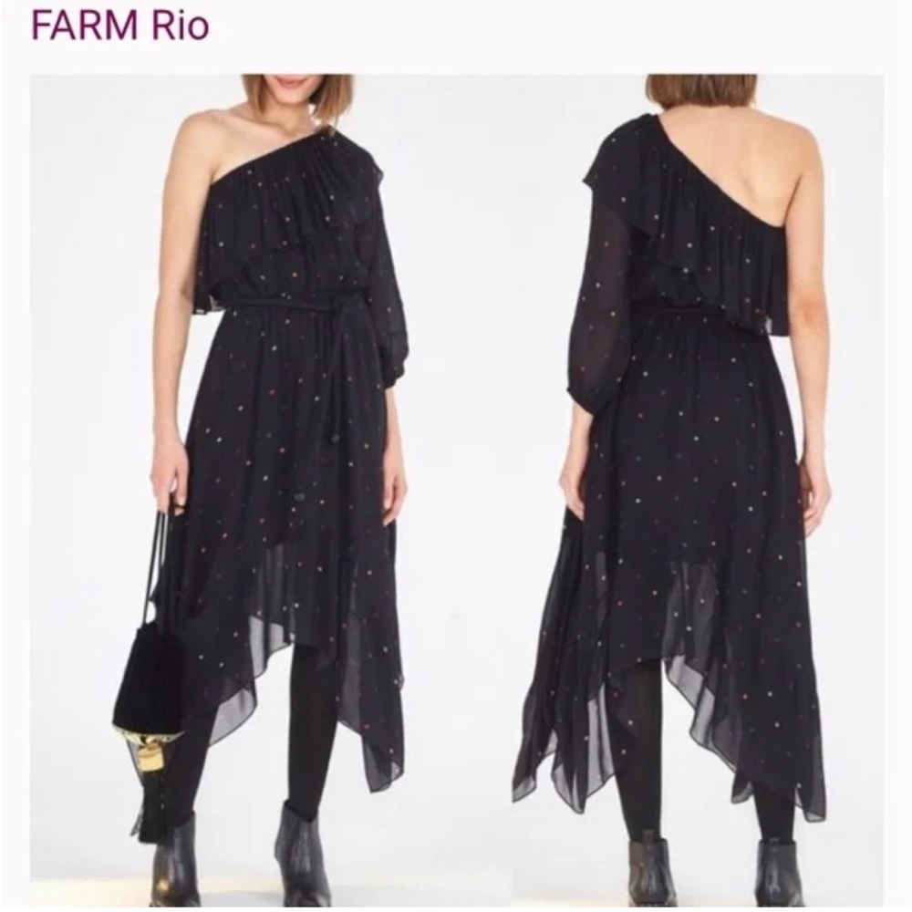 FARM Rio Black Asymmetrical Ruffled Sundress only worn twice.